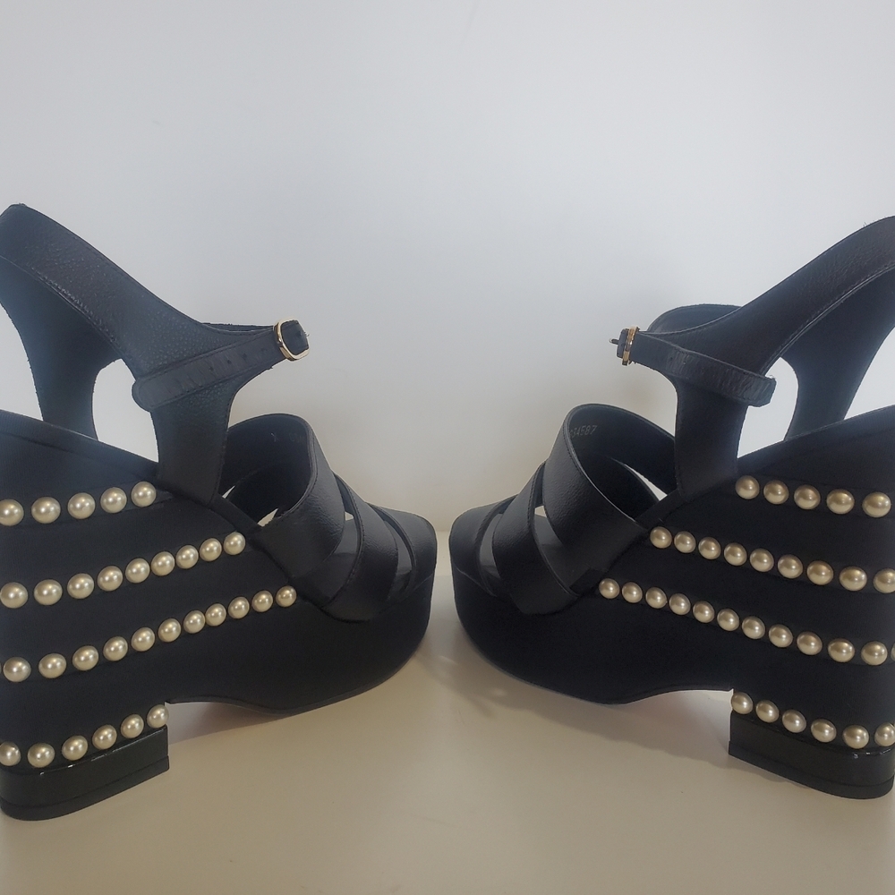 Chanel Black Pearl Embellished Women's Heels - Picture 2 of 7